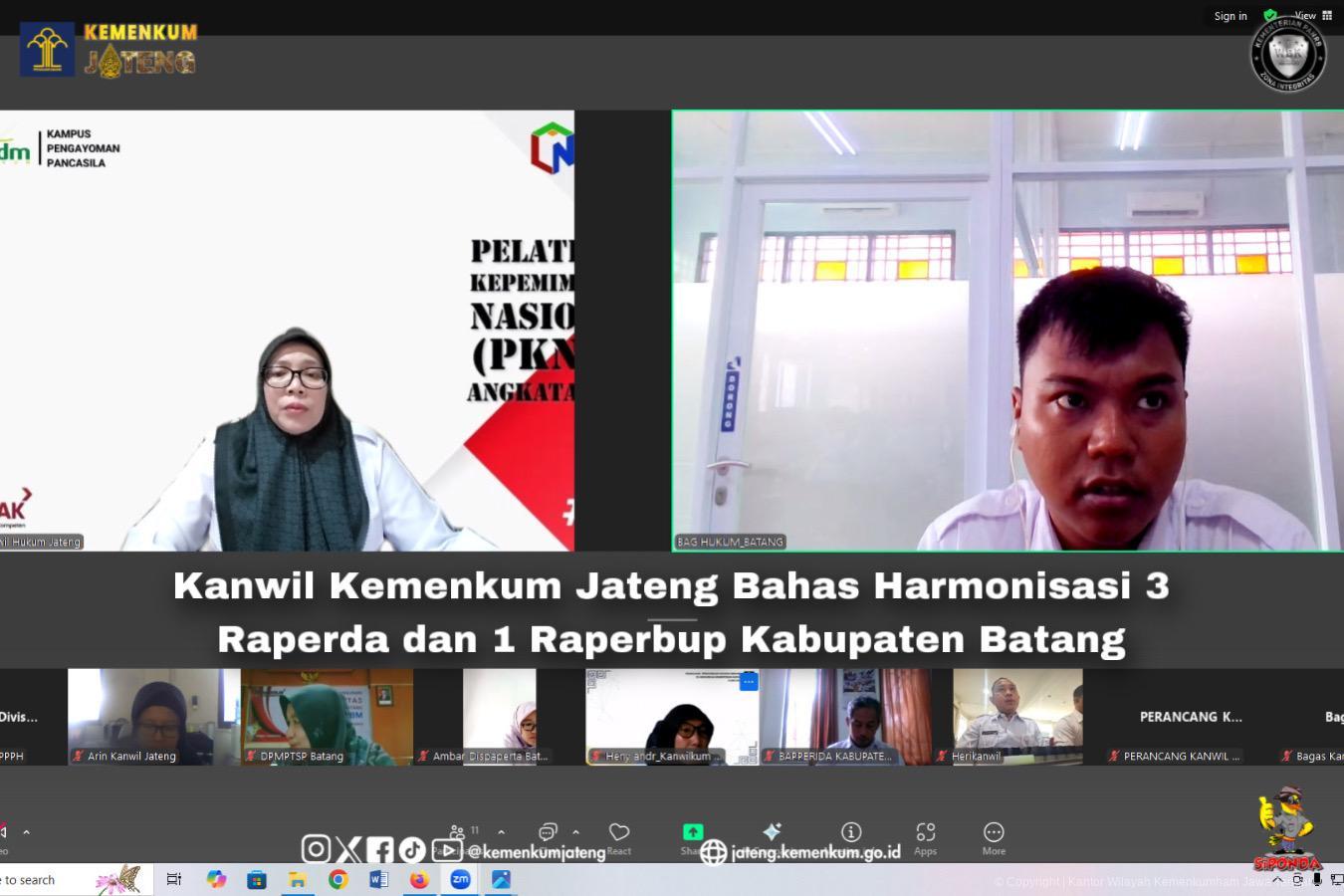 Kanwil Kemenkum Jateng Bahas Harmonisasi 3 Raperda dan 1 Raperbup Kabupaten Batang